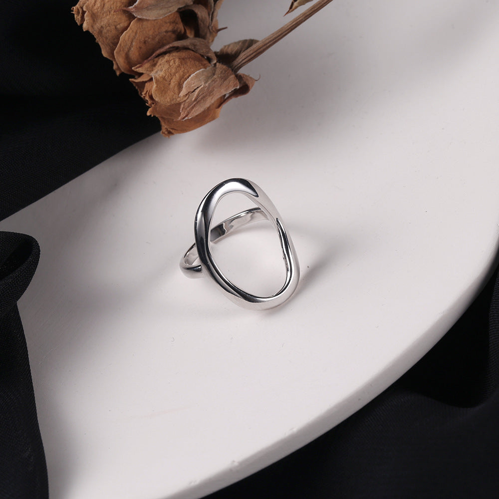 925 Sterling Silver Ring INS Simple Geometric Irregular Hollow-out Ring For Women
