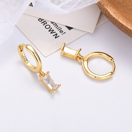 Silver Pin Rectangular Colored Zirconia Earrings