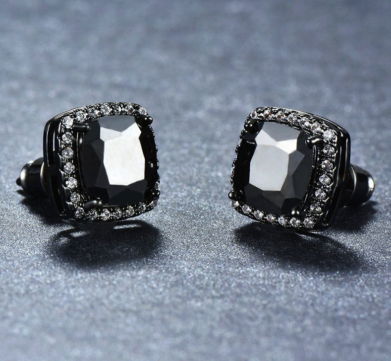 Square Black Zircon Stud Earrings