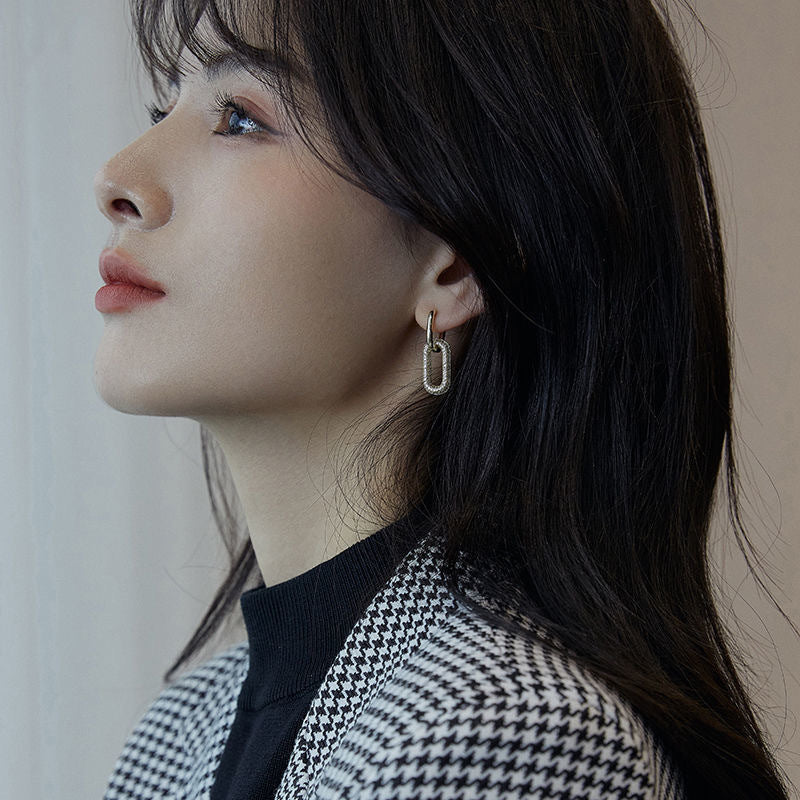 Full Diamond Oval Copper Ear Studs Earrings