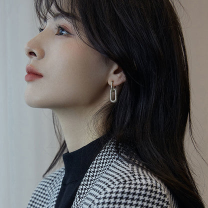 Full Diamond Oval Copper Ear Studs Earrings