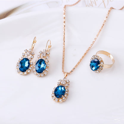 Gemstone claw chain set crystal necklace earrings ring