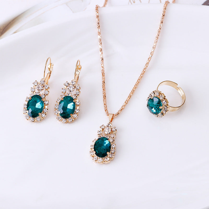 Gemstone claw chain set crystal necklace earrings ring