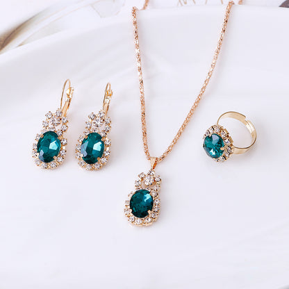 Gemstone claw chain set crystal necklace earrings ring