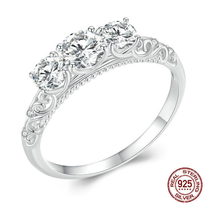 Sterling Silver Sparkling Moissanite Ring With White Gold Plating