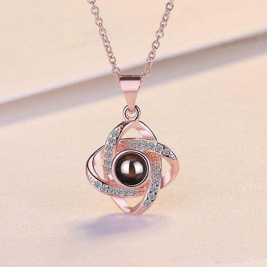 S925 Sterling Silver Four-leaf Clover Projection Necklace Women
