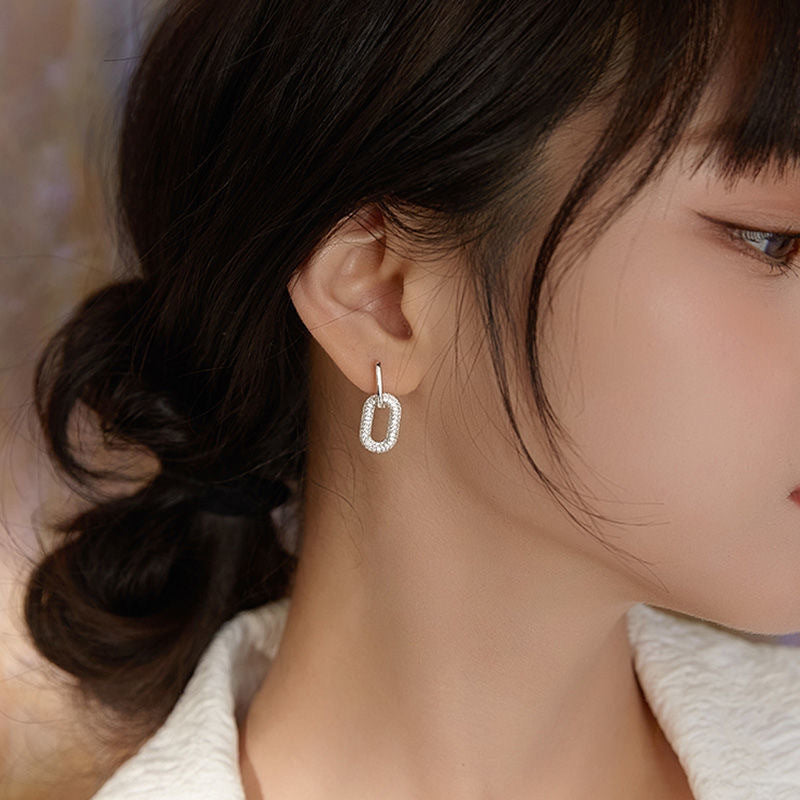 Full Diamond Oval Copper Ear Studs Earrings