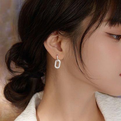 Full Diamond Oval Copper Ear Studs Earrings