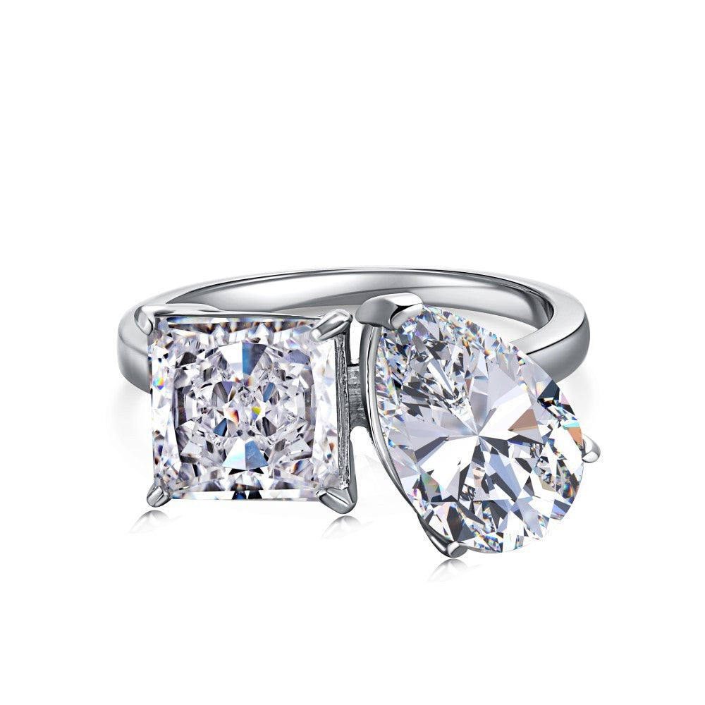 Women's S925 Sterling Silver Ice Flower Cut High Carbon Diamond Drop Ring