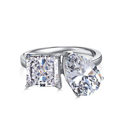 Women's S925 Sterling Silver Ice Flower Cut High Carbon Diamond Drop Ring