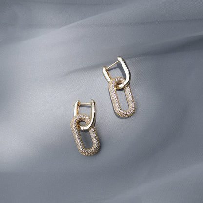 Full Diamond Oval Copper Ear Studs Earrings
