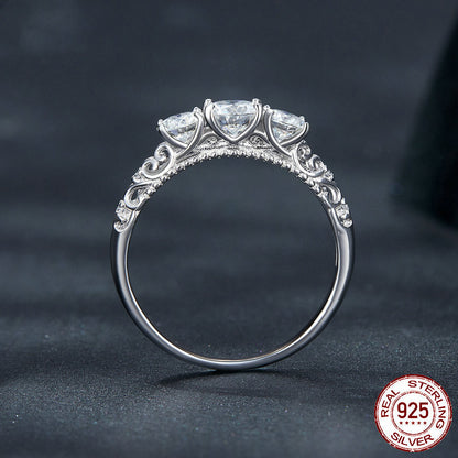 Sterling Silver Sparkling Moissanite Ring With White Gold Plating