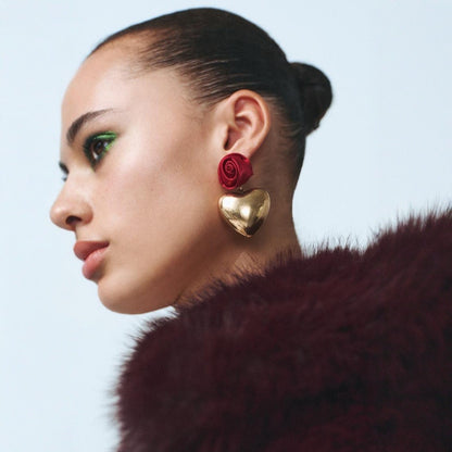 أقراط عيد الحب على شكل قلب وردي ثلاثي الأبعاد