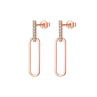 S925 Silver Geometric Hollow Line Diamond Oval Earrings Women