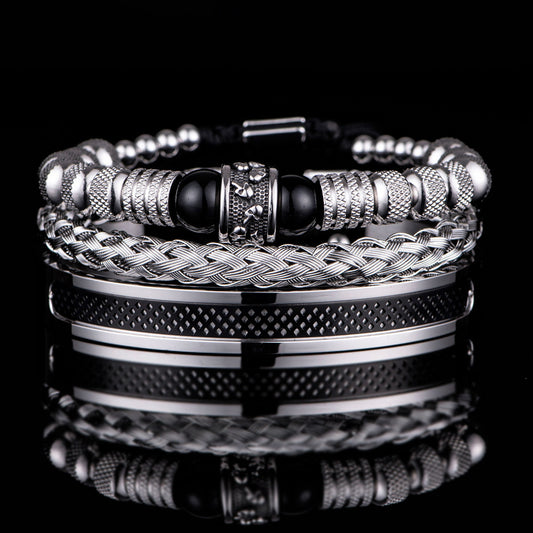 Stainless Steel Skull Head Spacer Beads Tiger-eye Blue Bracelet Set