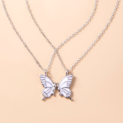 1 Pair Butterfly Pendant Necklace For Women Girls Sisters Friends With Inspirational Friendship Card