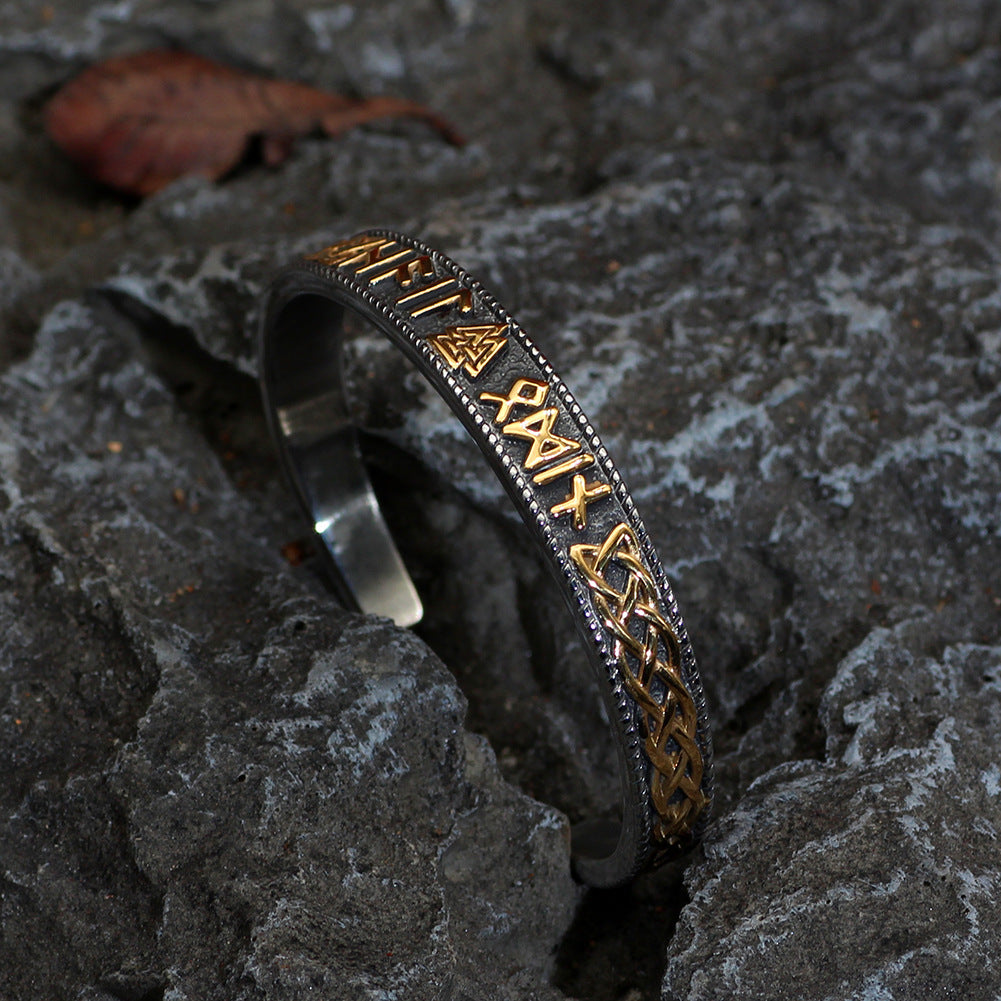 Adjustable Solid Stainless Steel Viking Rune Triangle Two-color Bracelet