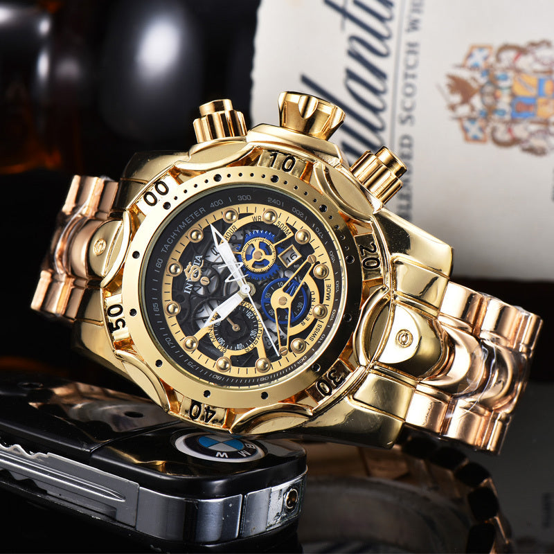 Quartz Watch With Hollow Dial Steel Band