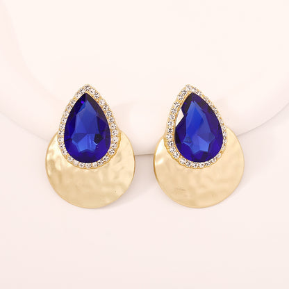 Drop Shape Inlaid Color Diamond French Exaggerated Earrings