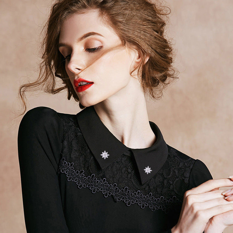 Crystal Small Brooch Collar Pin Gold-plated Micro Inlaid Zircon High-grade Anti-exposure Cap Ornament