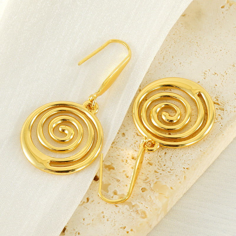 European And American Fashion Creative Geometric Spiral Stainless Steel Gold Plated Mosquito Coil Design Sense Earrings Women