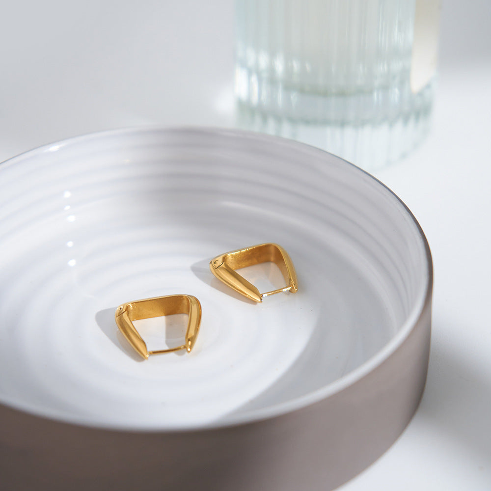 18K Gold Titanium Steel Special-interest Design Geometric Three-dimensional Triangle Earrings INS Style