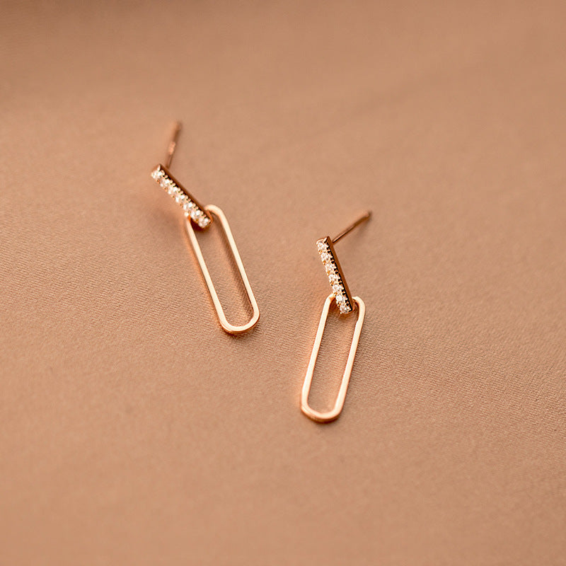 S925 Silver Geometric Hollow Line Diamond Oval Earrings Women