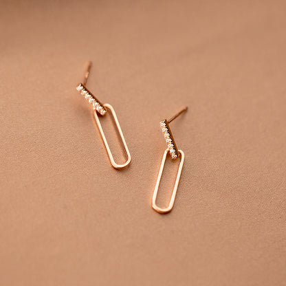 S925 Silver Geometric Hollow Line Diamond Oval Earrings Women