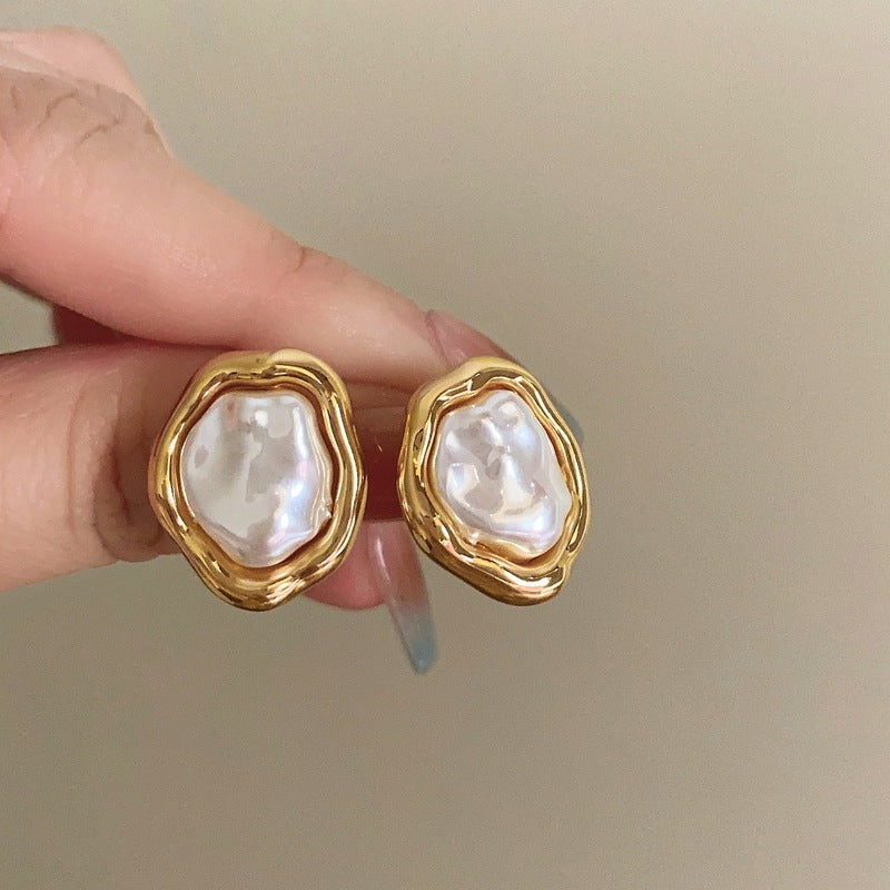 Irregular Pearl Edge Stud Earrings For Women