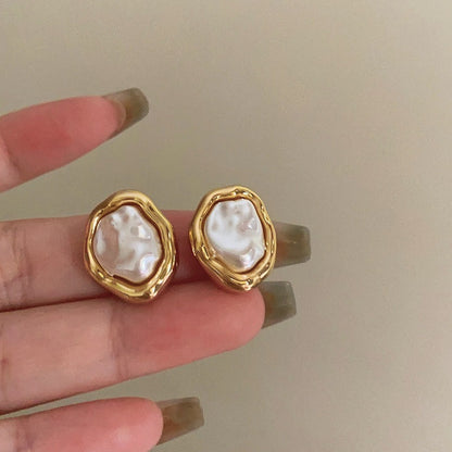 Irregular Pearl Edge Stud Earrings For Women