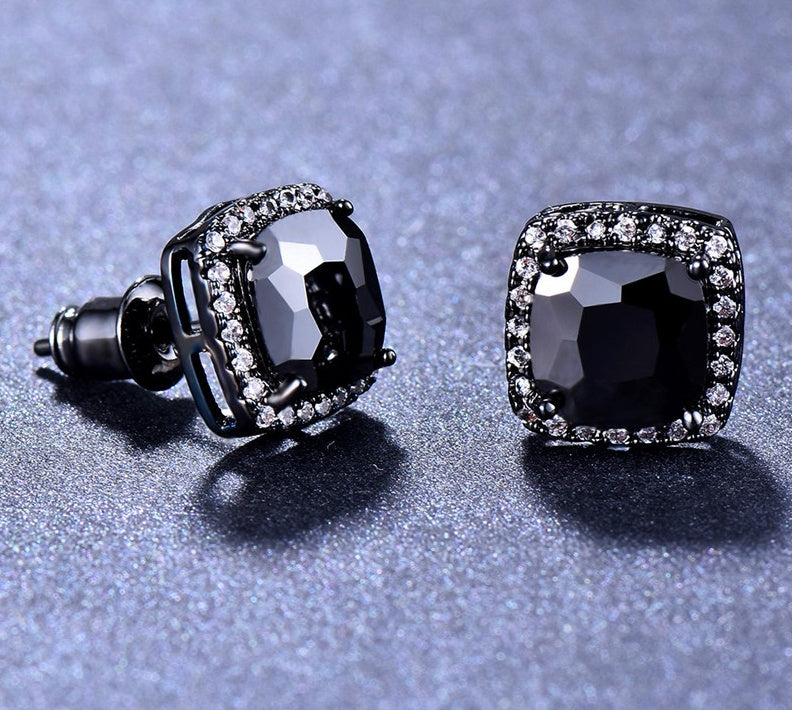 Square Black Zircon Stud Earrings