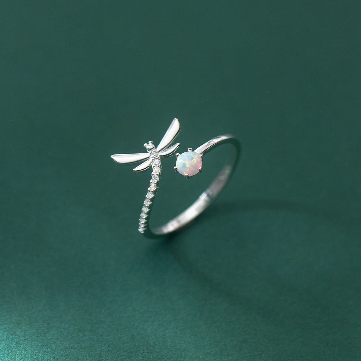 925 Silver Opal Gang Drill Dragonfly Ring Simple And Fresh Cute Sweet Bracelet