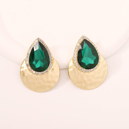Drop Shape Inlaid Color Diamond French Exaggerated Earrings