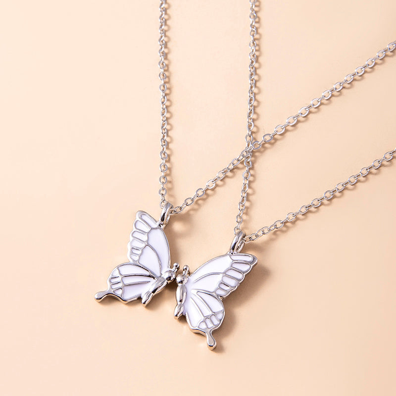1 Pair Butterfly Pendant Necklace For Women Girls Sisters Friends With Inspirational Friendship Card