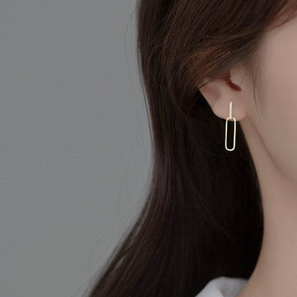 S925 Silver Geometric Hollow Line Diamond Oval Earrings Women