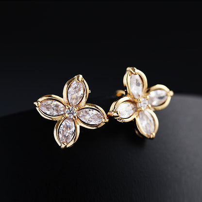 Simple Ladies Clip Earrings Personality Four-leaf Flower