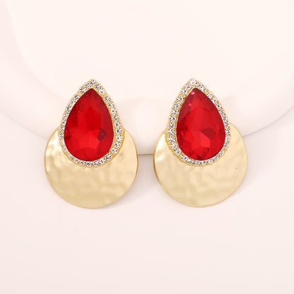 Drop Shape Inlaid Color Diamond French Exaggerated Earrings