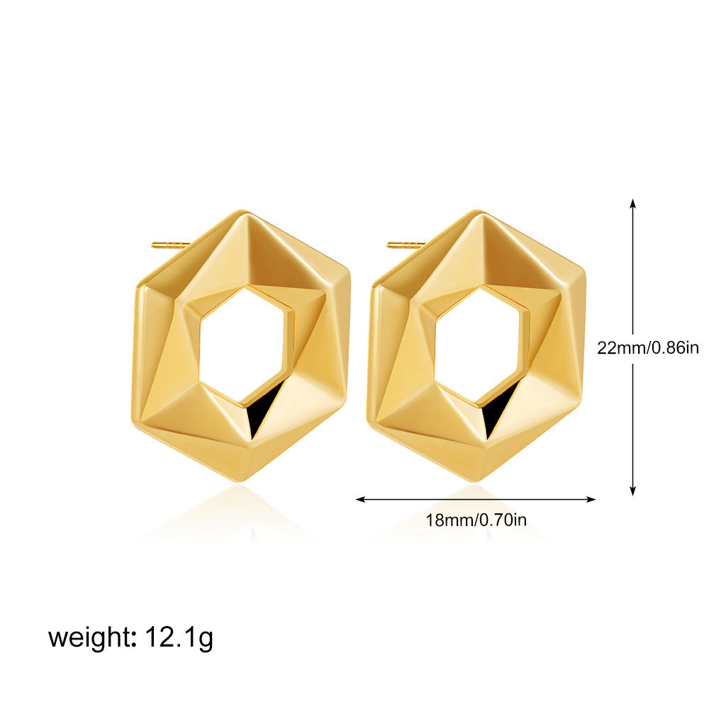 أقراط صليب بسيطة من الفولاذ المقاوم للصدأ اللامع من الذهب عيار 18 قيراطًا