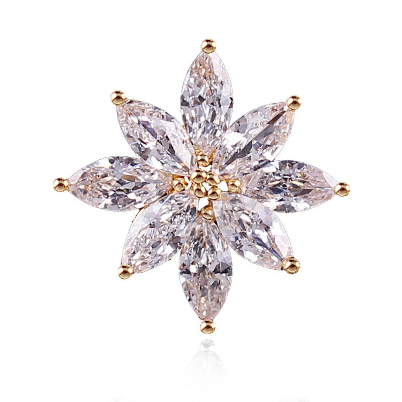 Crystal Small Brooch Collar Pin Gold-plated Micro Inlaid Zircon High-grade Anti-exposure Cap Ornament