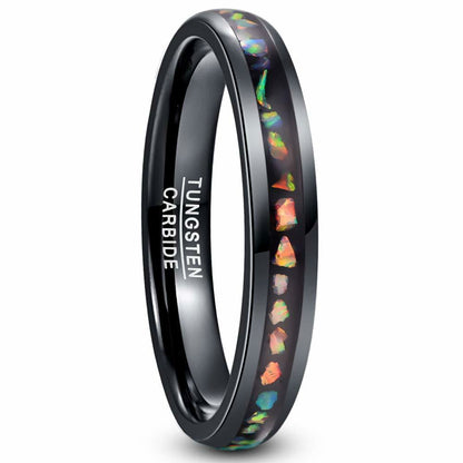 4mm Wide Dome Plating Black Inlaid Opal Ladies Tungsten Steel Ring