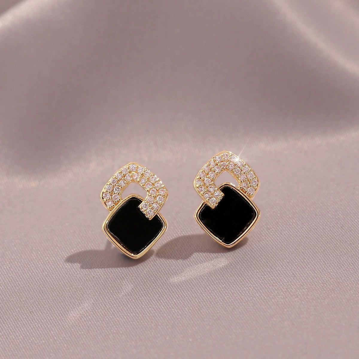 Women's Cross Black Small Square Earrings Versatile Gift