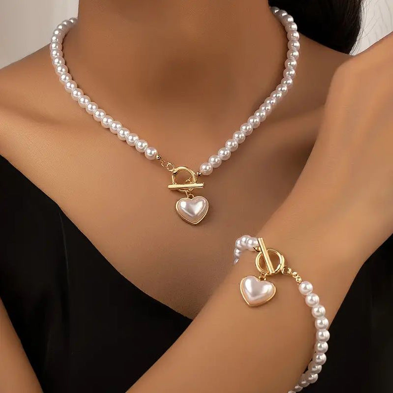 Love Pearl OT Buckle Necklace, Bracelet Set