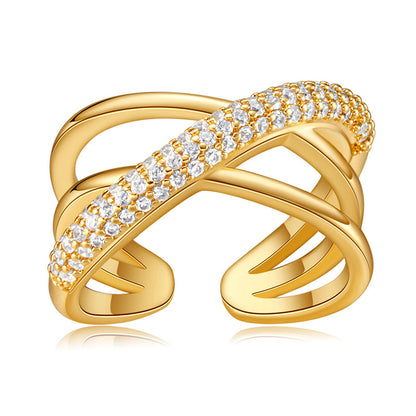 New European And American Zircon Three-layer Cross Ring For Women