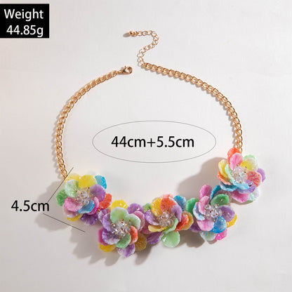 Women's Frosted Color Three-dimensional Flower Necklace