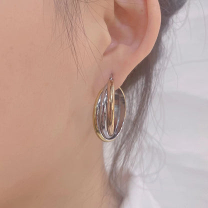 Stainless Steel Three-ring Multi-layer Overlapping Gold Earrings