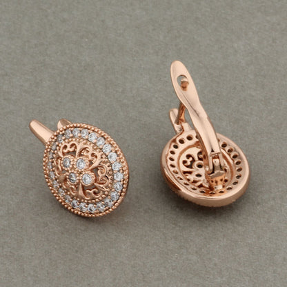 Zircon Earrings Rose Gold Hollow Leaves Women's Ear Clip