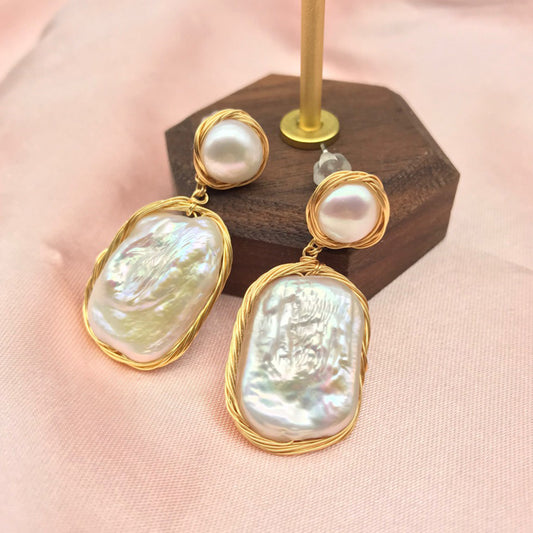 Spring And Summer Baroque Pearl Earrings Geometric