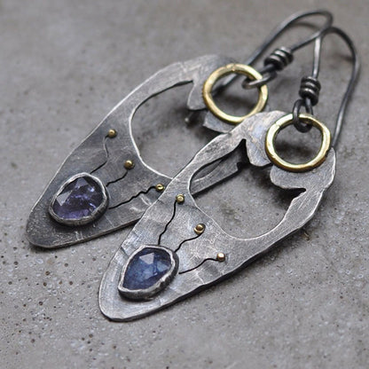 Women's Hollow Metal Blue Purple Crystal Earrings