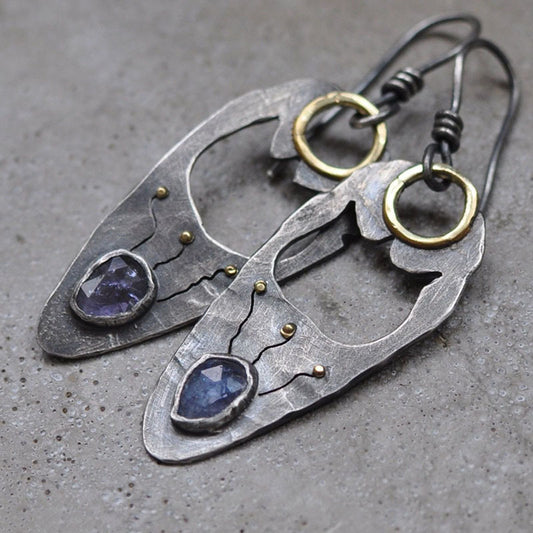 Women's Hollow Metal Blue Purple Crystal Earrings
