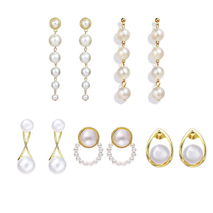 أقراط لؤلؤية طويلة بتصميم إبداعي بسيط من اللؤلؤ العتيق